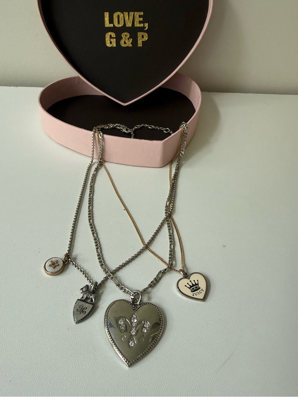 Juicy Couture Silver-Tone Layered Heart Charm Necklace